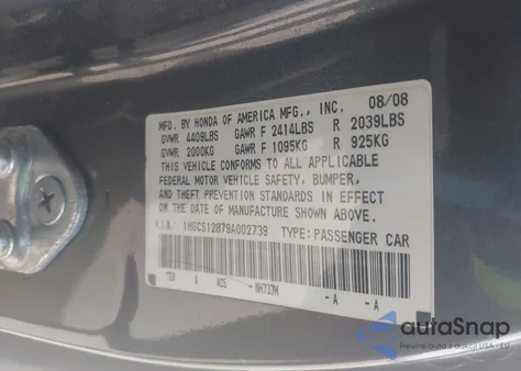 2009 Honda Accord 2.4 Ex-L from USA, damaged, VIN 1HGCS12879A002739